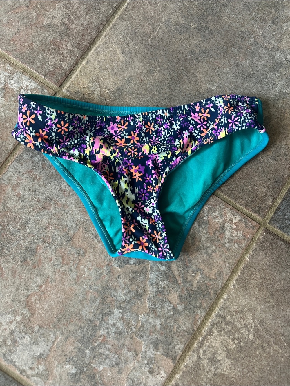 Floral Multicolor Bikini Bottom with Teal Lining